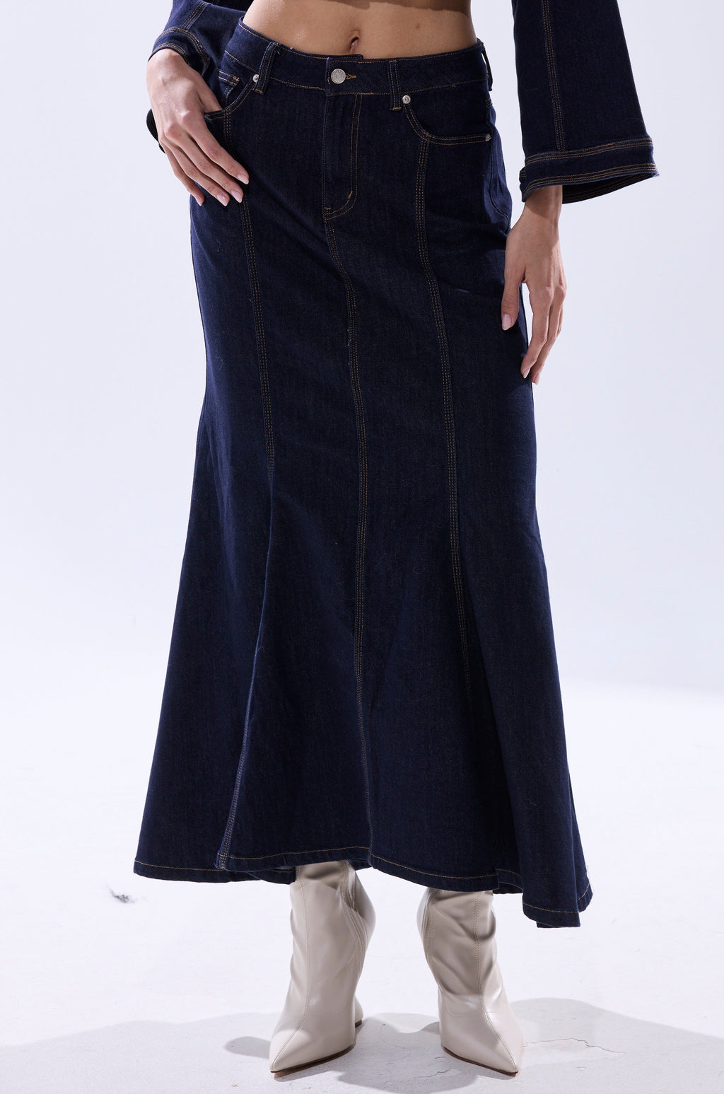 SHES GONE, DANCE ON DENIM MAXI SKIRT