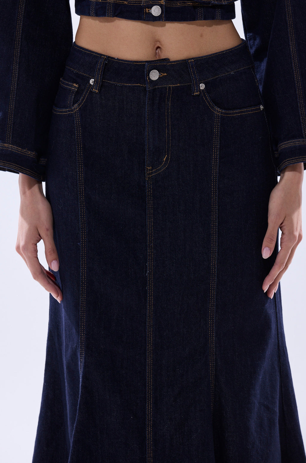 SHES GONE, DANCE ON DENIM MAXI SKIRT