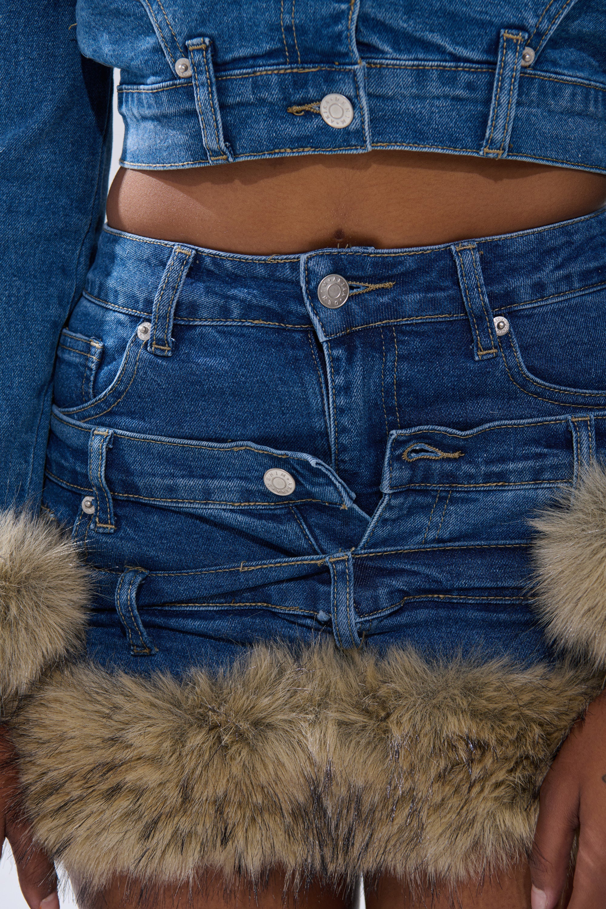 FLUFFY DENIM MINI SKIRT