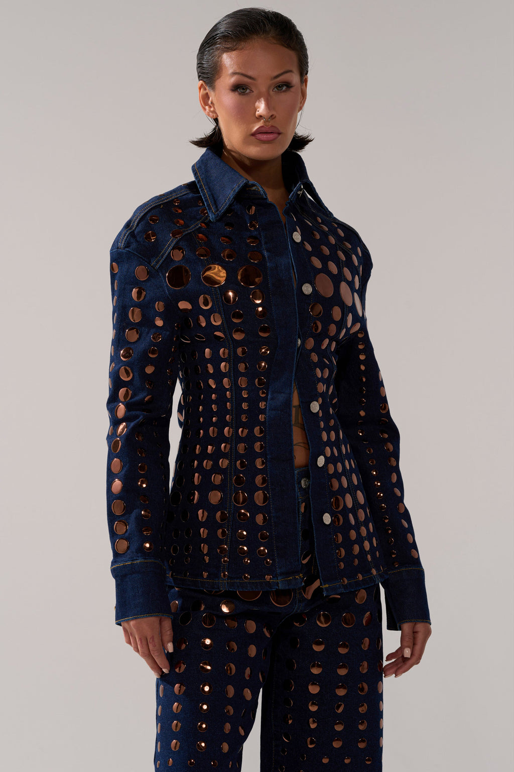 DISCO BABE DENIM BUTTON DOWN