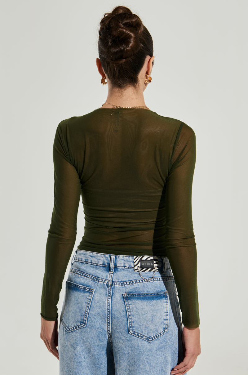 PAXTON RAW HEM LONG SLEEVE MESH TEE IN OLIVE