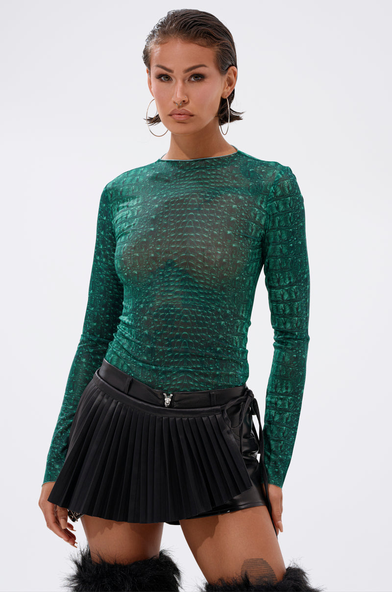 JESSICA PYTHON LONG SLEEVE MESH TOP