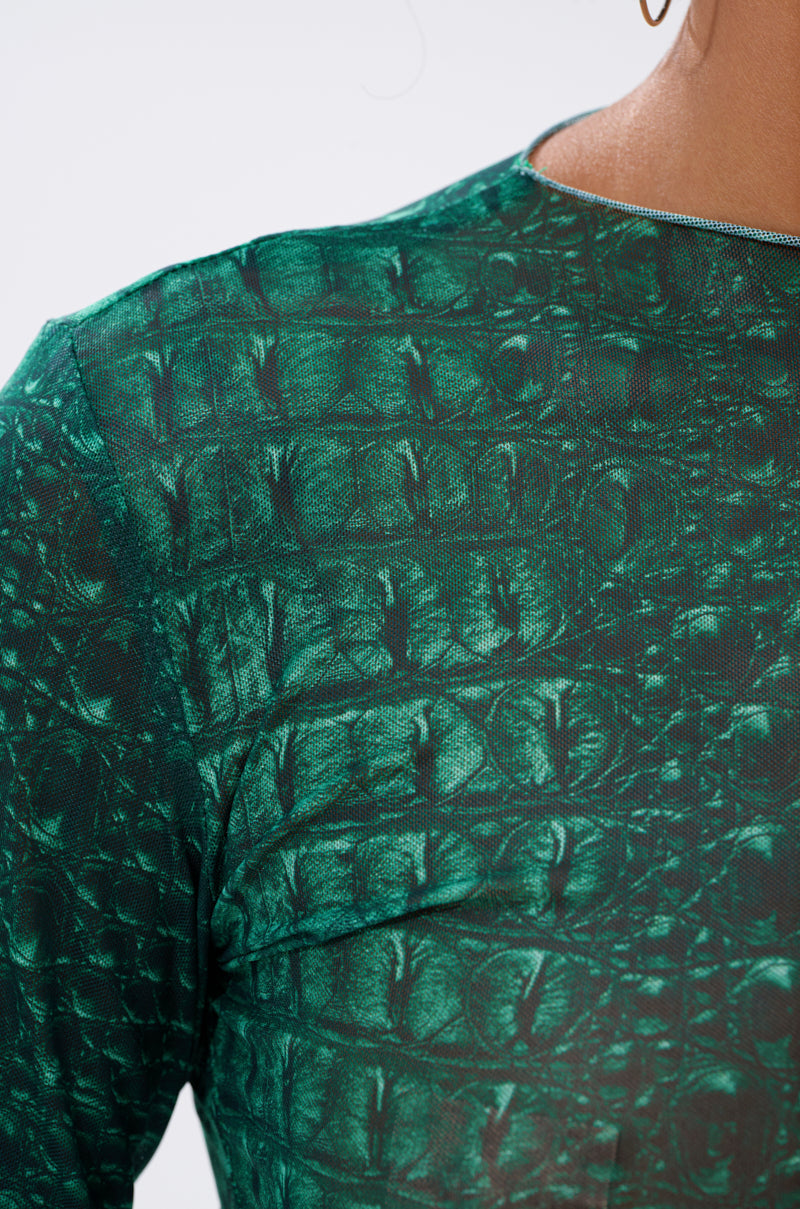 JESSICA PYTHON LONG SLEEVE MESH TOP