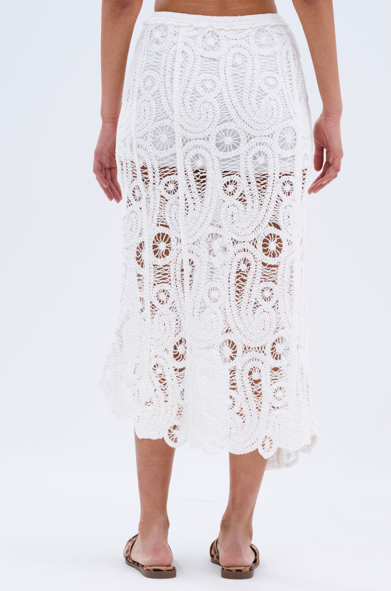 ASYMMETRICAL CROCHET PAISLEY MIDI SKIRT