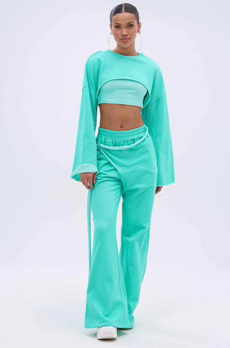 ISSA DOUBLE LAYER CROP SWEATSHIRT IN TIFFANY