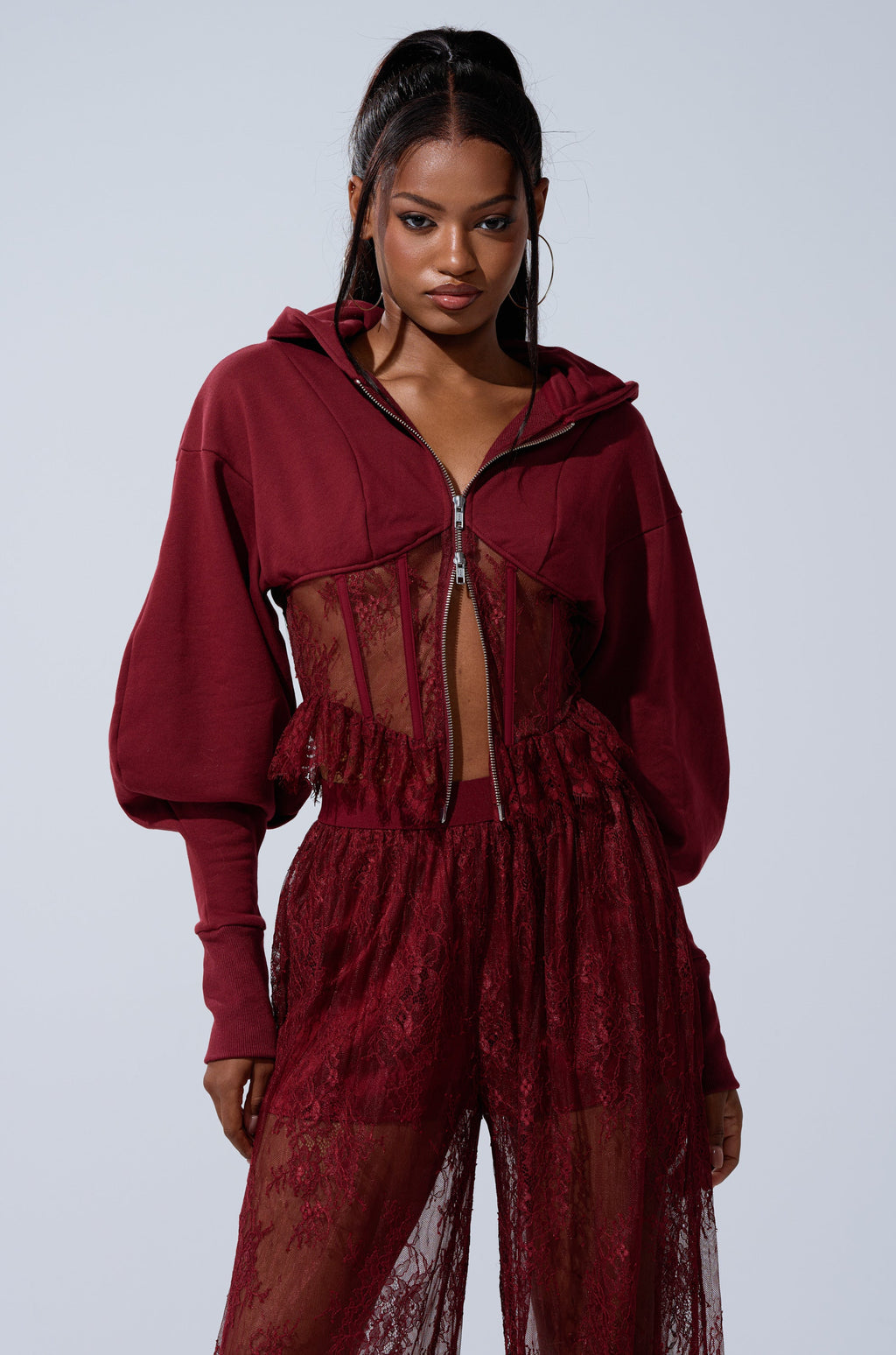 TOO TRENDY ZIP UP SWEATSHIRT WITH LACE