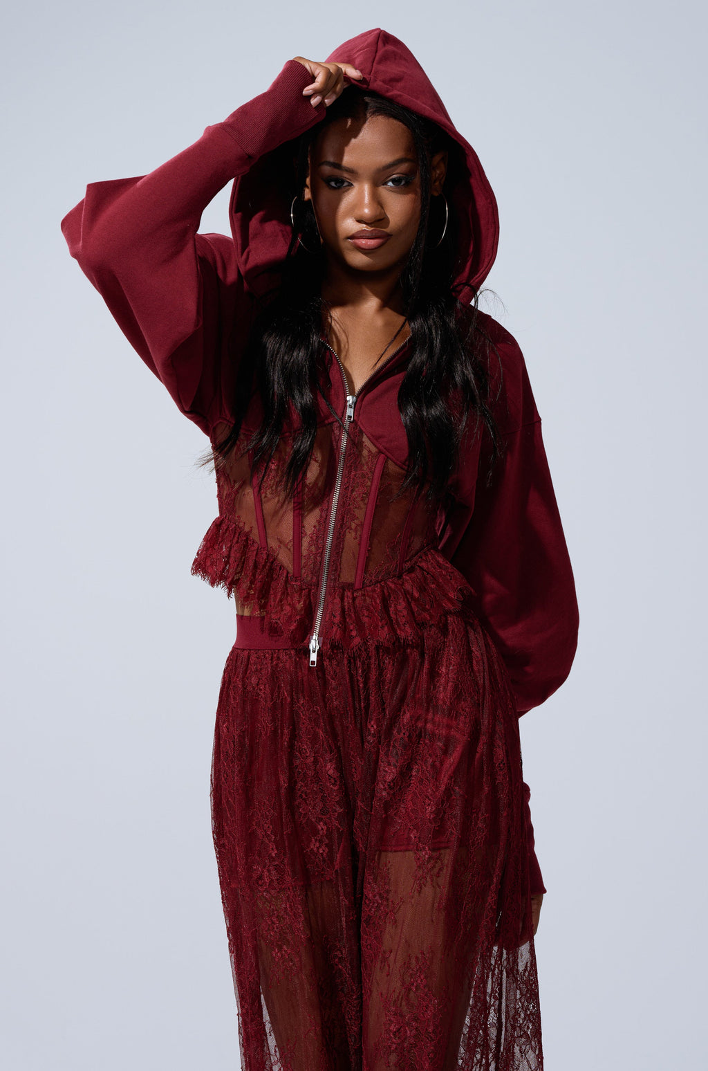 TOO TRENDY ZIP UP SWEATSHIRT WITH LACE