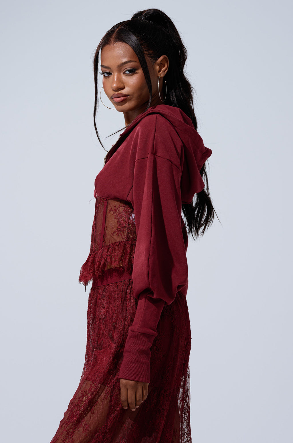 TOO TRENDY ZIP UP SWEATSHIRT WITH LACE