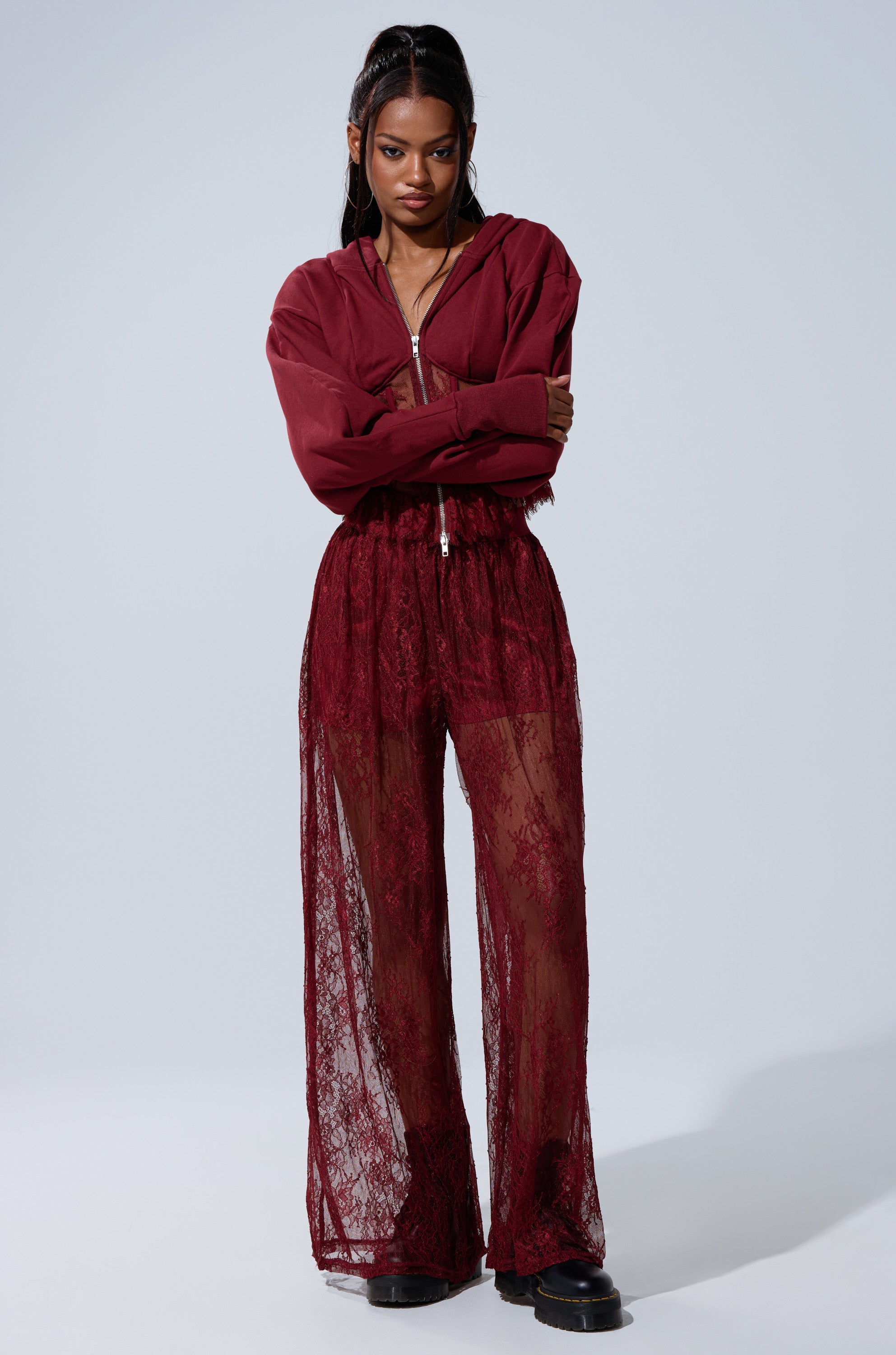 TOO TRENDY ZIP UP SWEATSHIRT WITH LACE