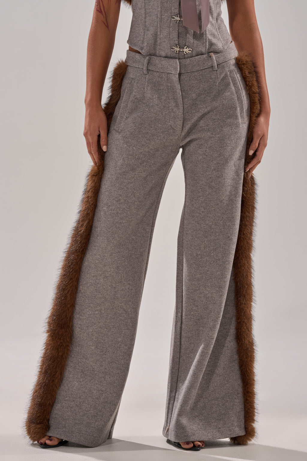 HALLE FUR TRIM WIDE LEG PANT