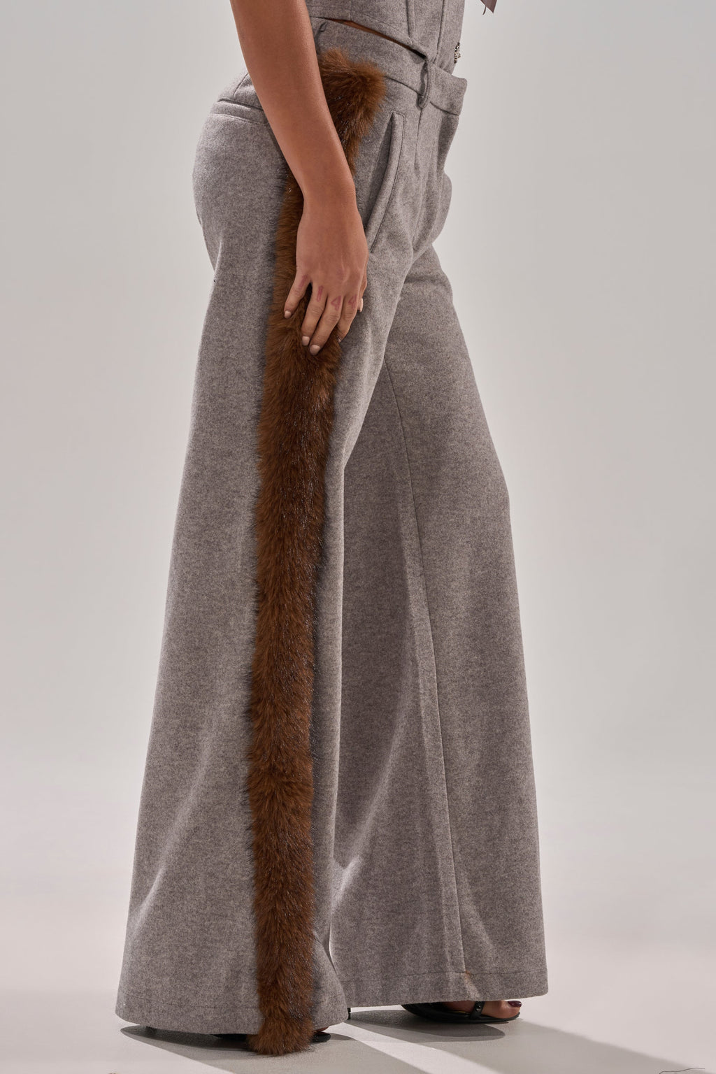 HALLE FUR TRIM WIDE LEG PANT
