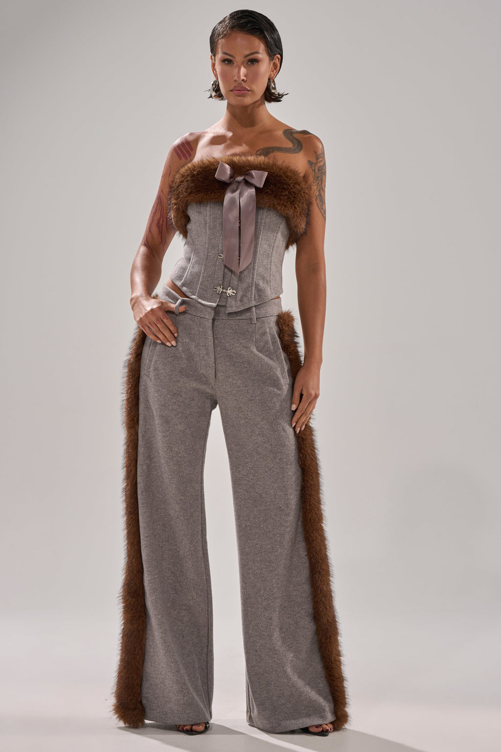 HALLE FUR TRIM WIDE LEG PANT