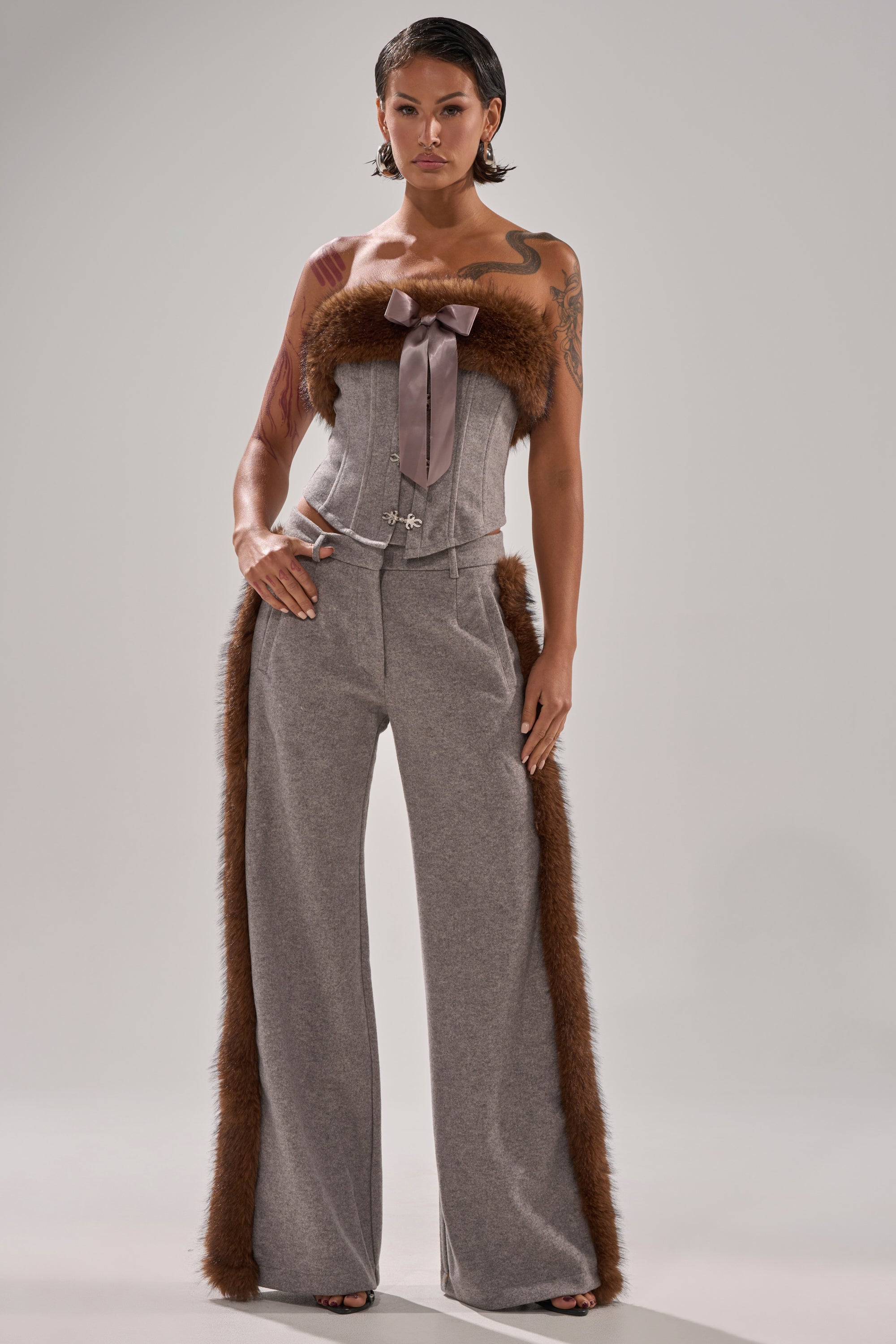 HALLE FUR TRIM WIDE LEG PANT