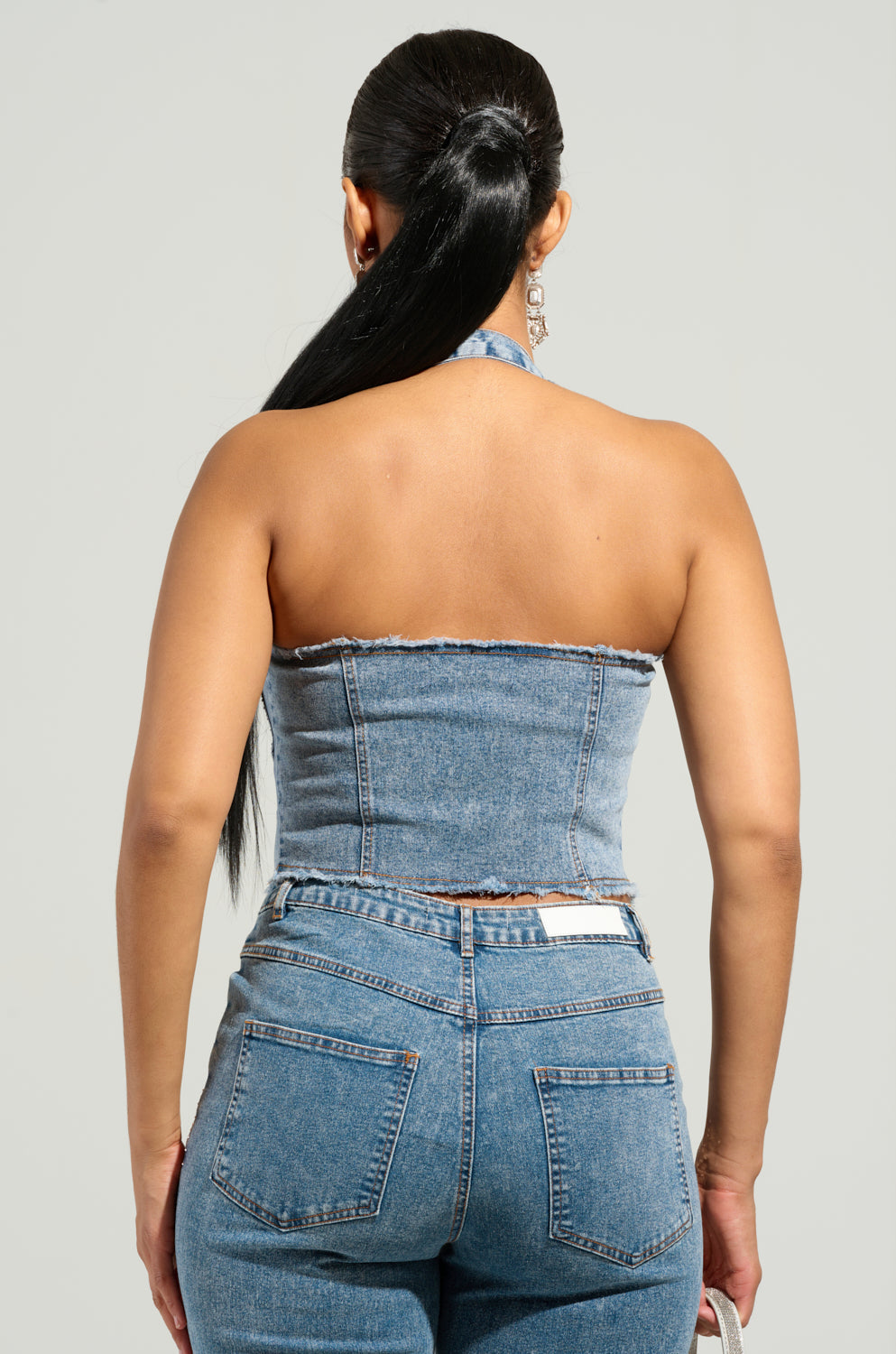 JOLIE RHINESTONE EMBELLISHED DENIM CORSET