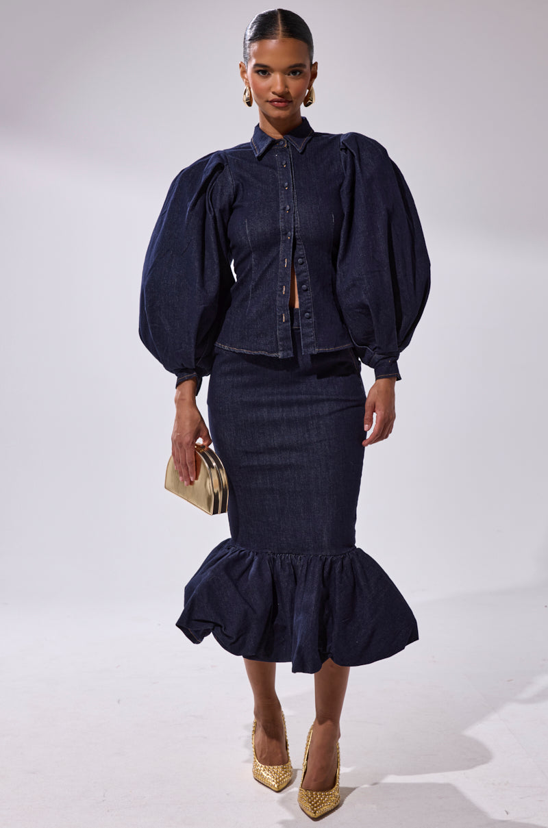 LET'S CHANGE IT UP DENIM MIDI SKIRT