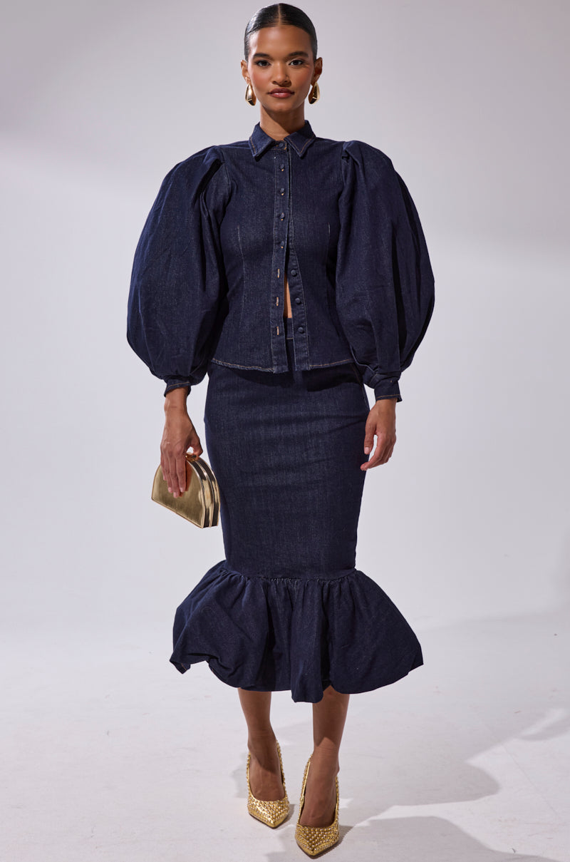 LET'S CHANGE IT UP DENIM MIDI SKIRT