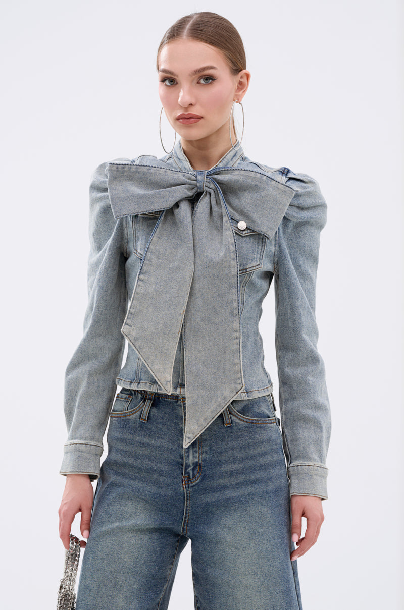WAIT FOR U DENIM BOW BLOUSE TOP