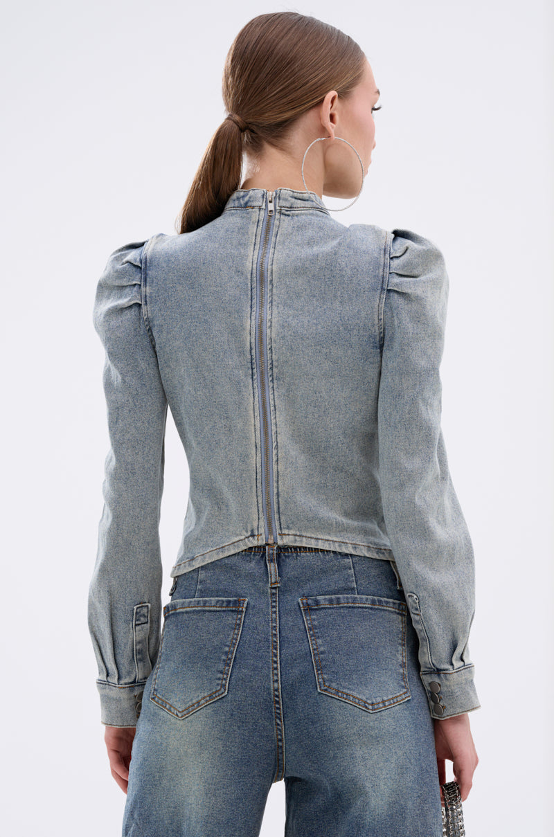 WAIT FOR U DENIM BOW BLOUSE TOP