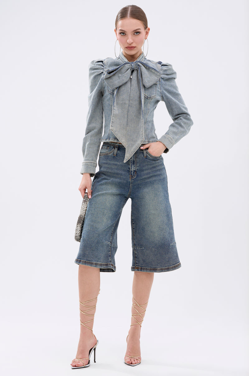 WAIT FOR U DENIM BOW BLOUSE TOP