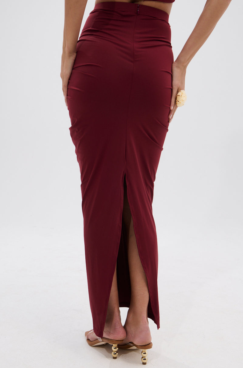 SEXY RUCHED BACK SLIT MAXI SKIRT