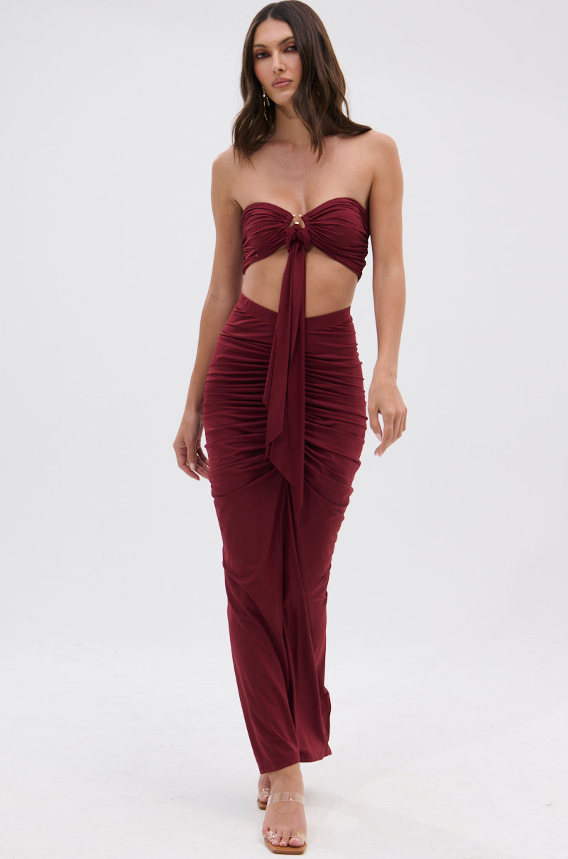 SEXY RUCHED BACK SLIT MAXI SKIRT