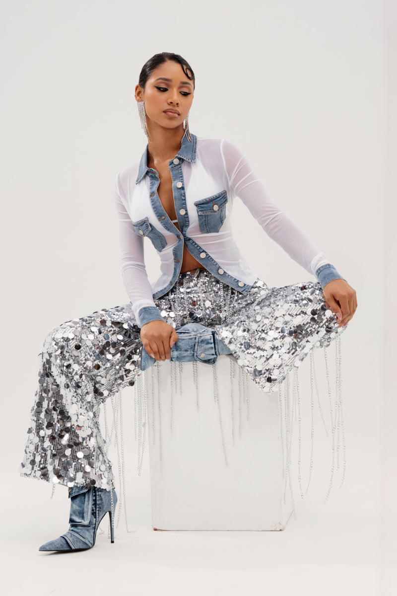 DIFFERENT LOVE MESH BUTTON DOWN