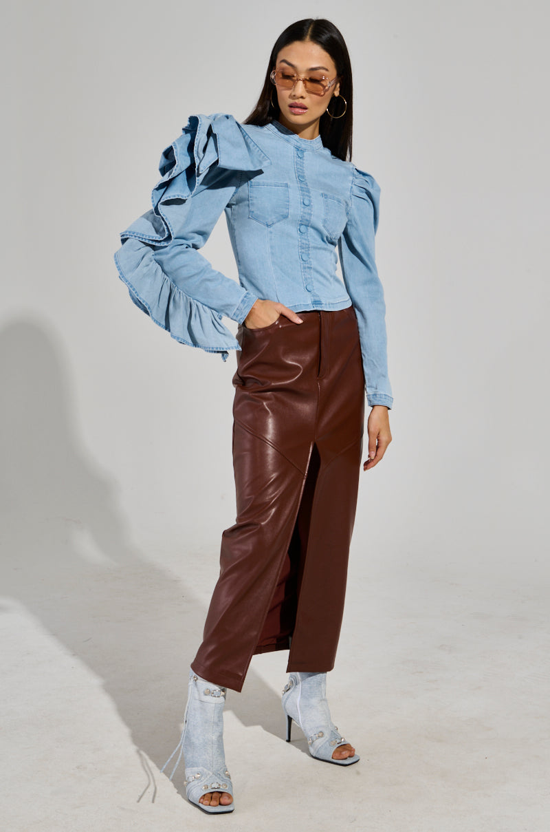 SEIZE THE DAY LONG SLEEVE FLOUNCE DENIM TOP