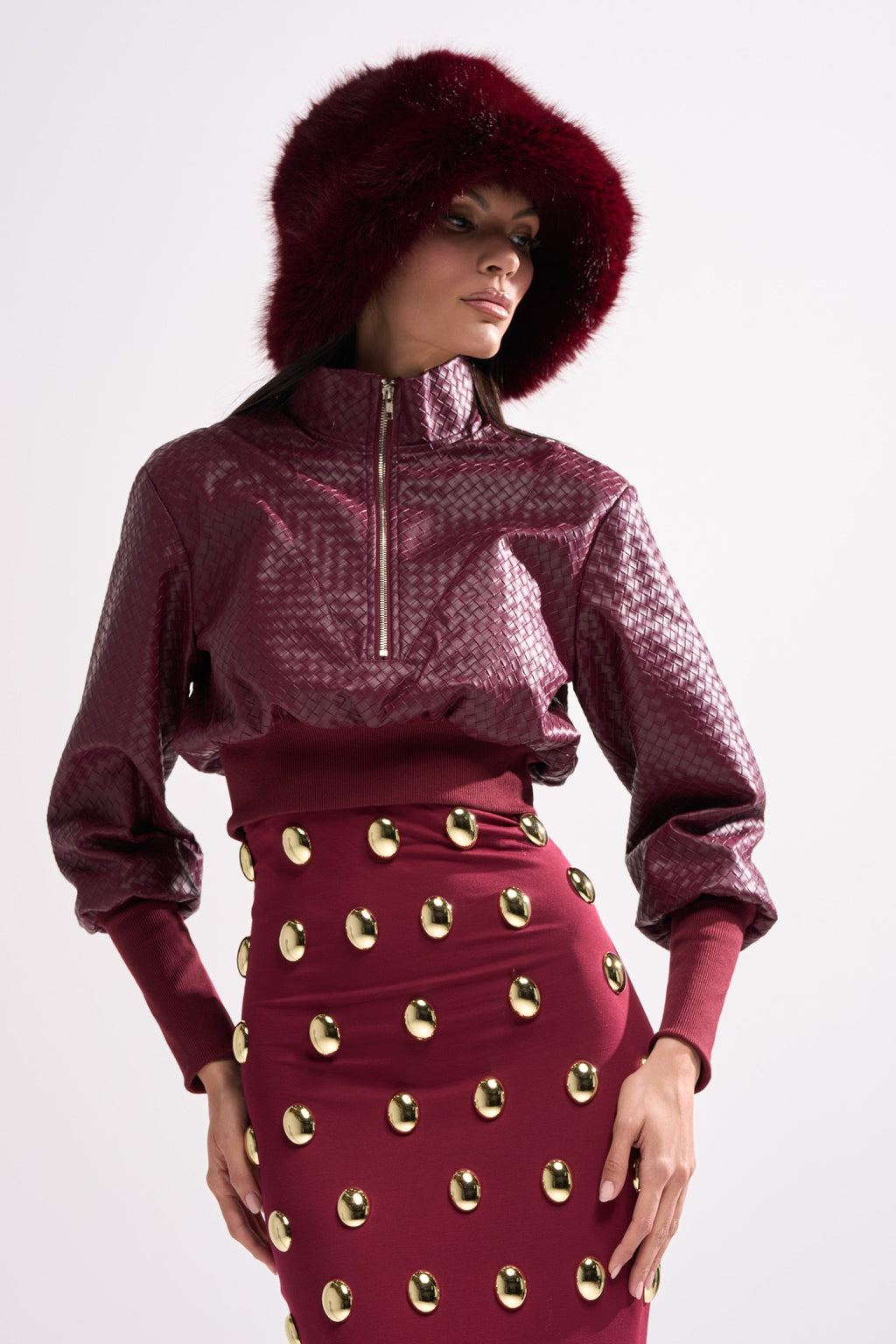 VENETTA FAUX LEATHER QUARTER ZIP SWEATSHIRT