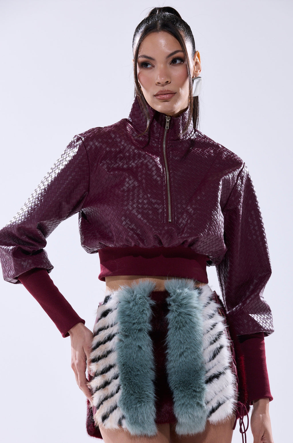 VENETTA FAUX LEATHER QUARTER ZIP SWEATSHIRT