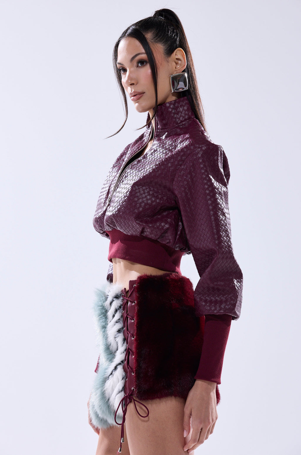 VENETTA FAUX LEATHER QUARTER ZIP SWEATSHIRT