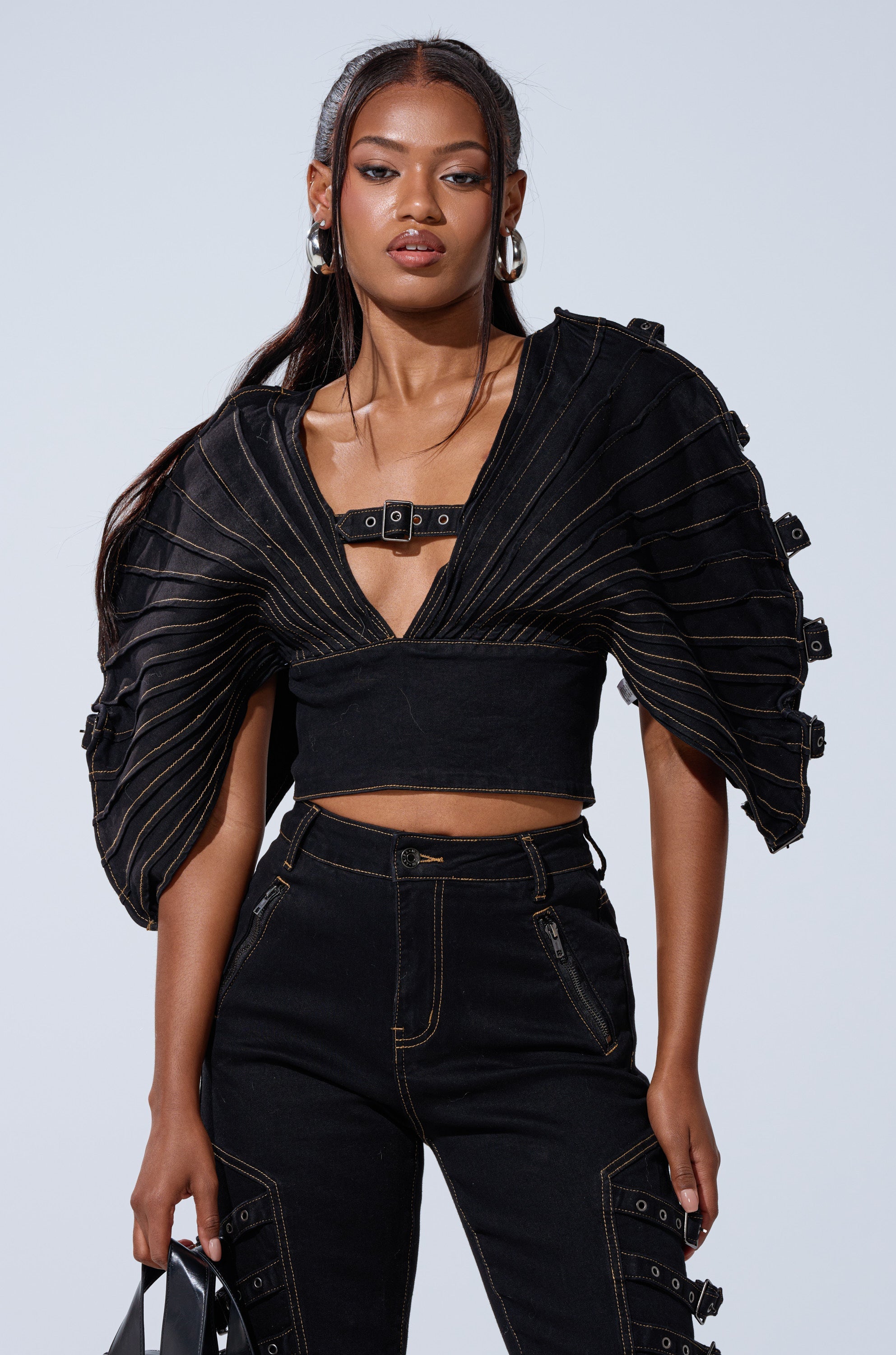 BUCKLE UP DENIM BLOUSE