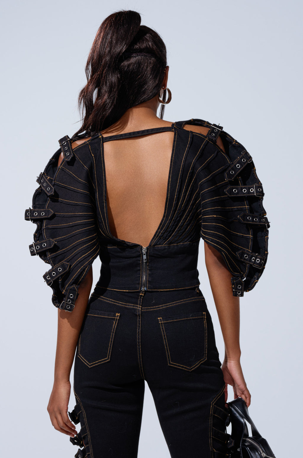 BUCKLE UP DENIM BLOUSE