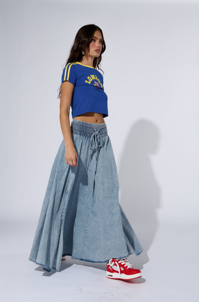 ALEX ACID WASH DENIM MAXI SKIRT