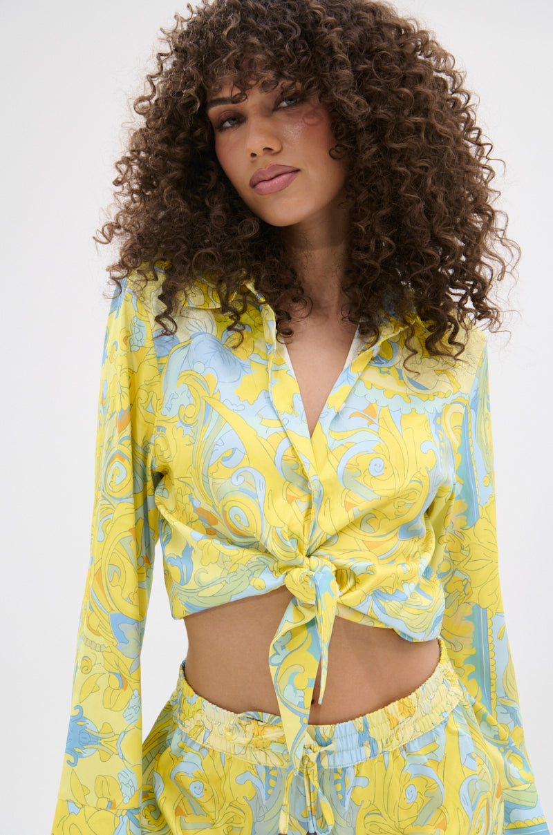 FLORAL PARTY TIE FRONT BLOUSE