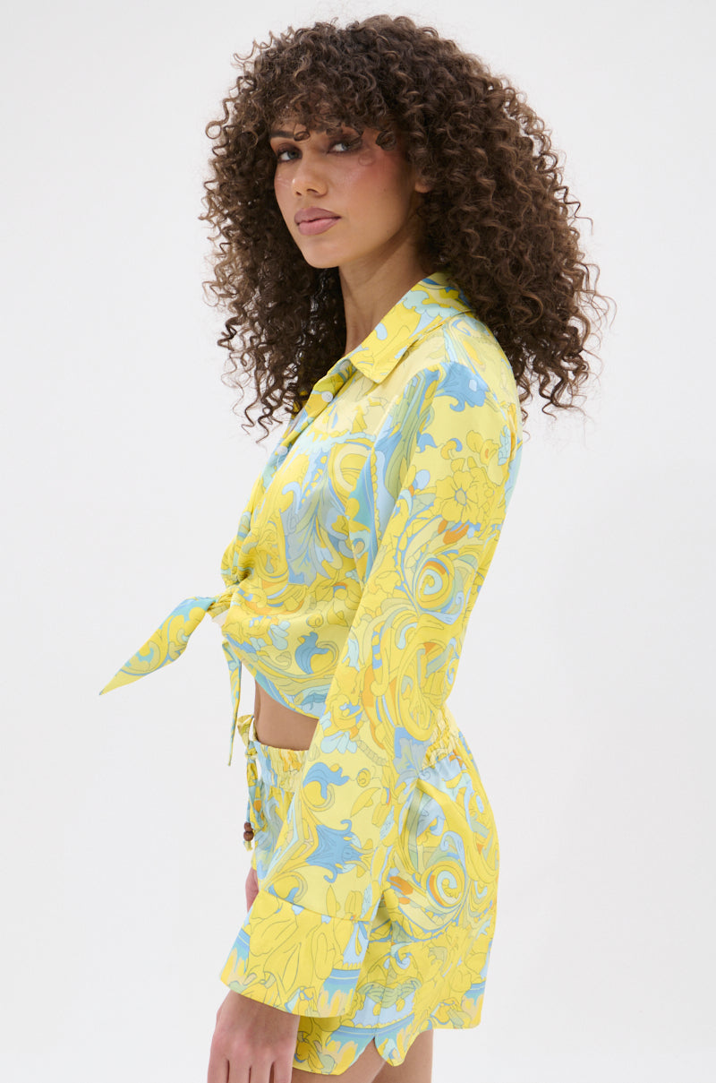 FLORAL PARTY TIE FRONT BLOUSE