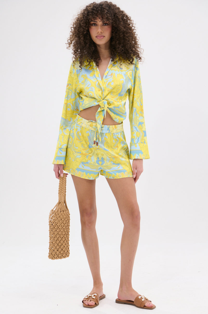 FLORAL PARTY TIE FRONT BLOUSE