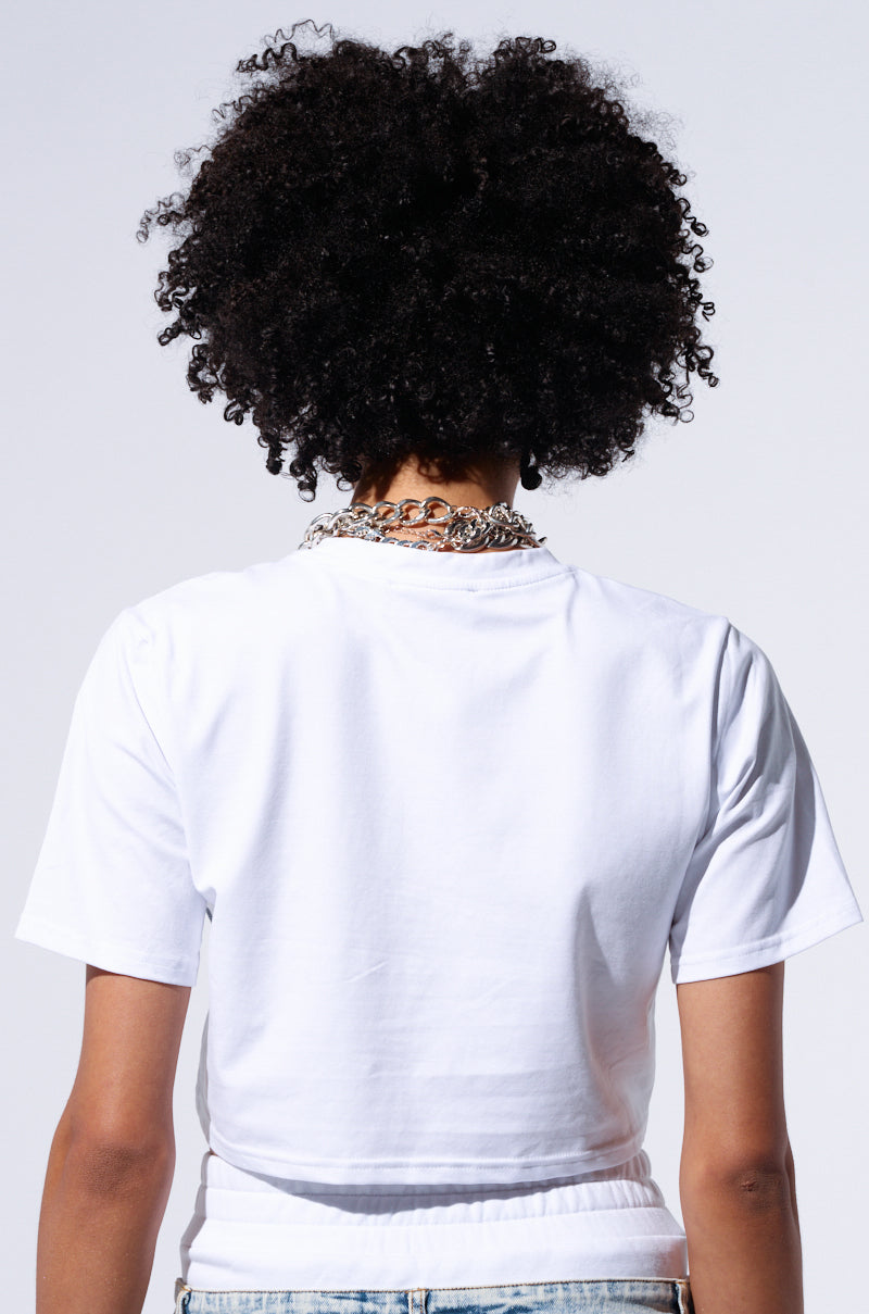 NEVER ALONE TEE WITH DENIM PATCH