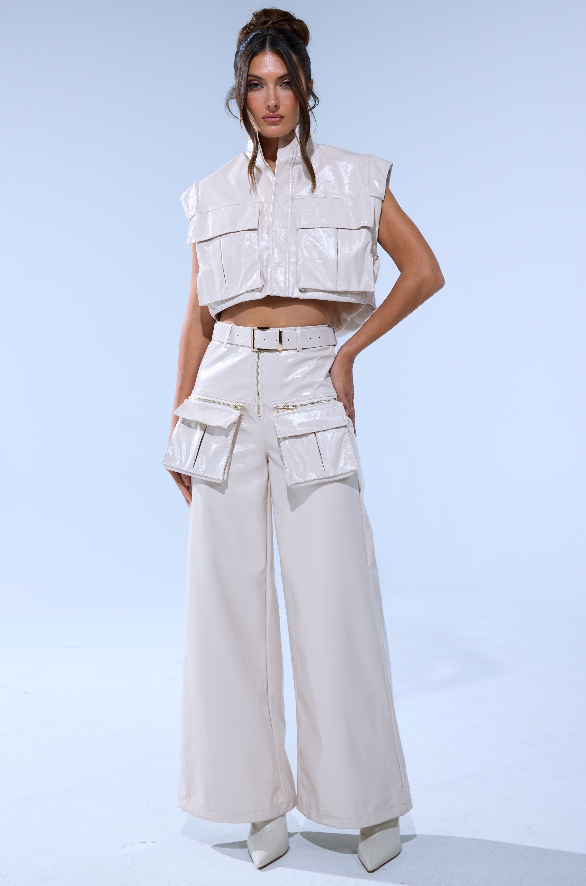 SHOW STOPPER FAUX LEATHER CARGO TROUSER
