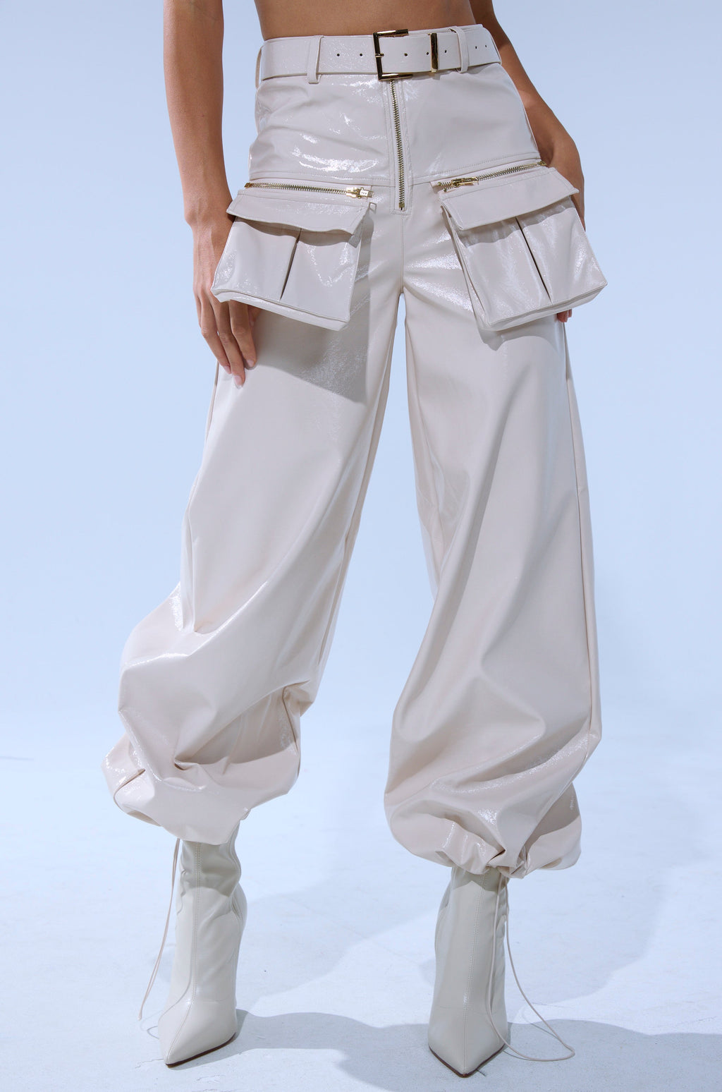SHOW STOPPER FAUX LEATHER CARGO TROUSER