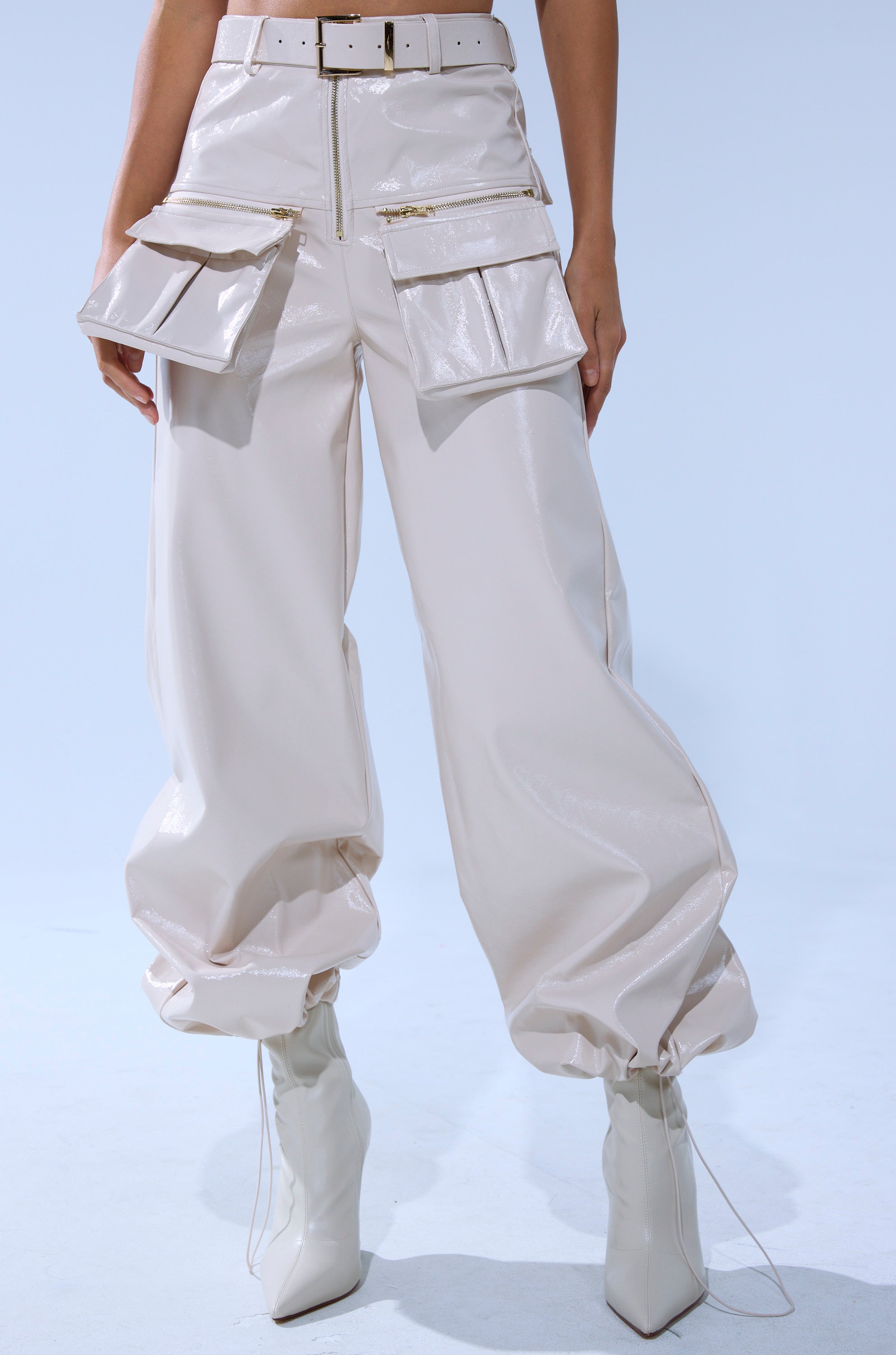 SHOW STOPPER FAUX LEATHER CARGO TROUSER