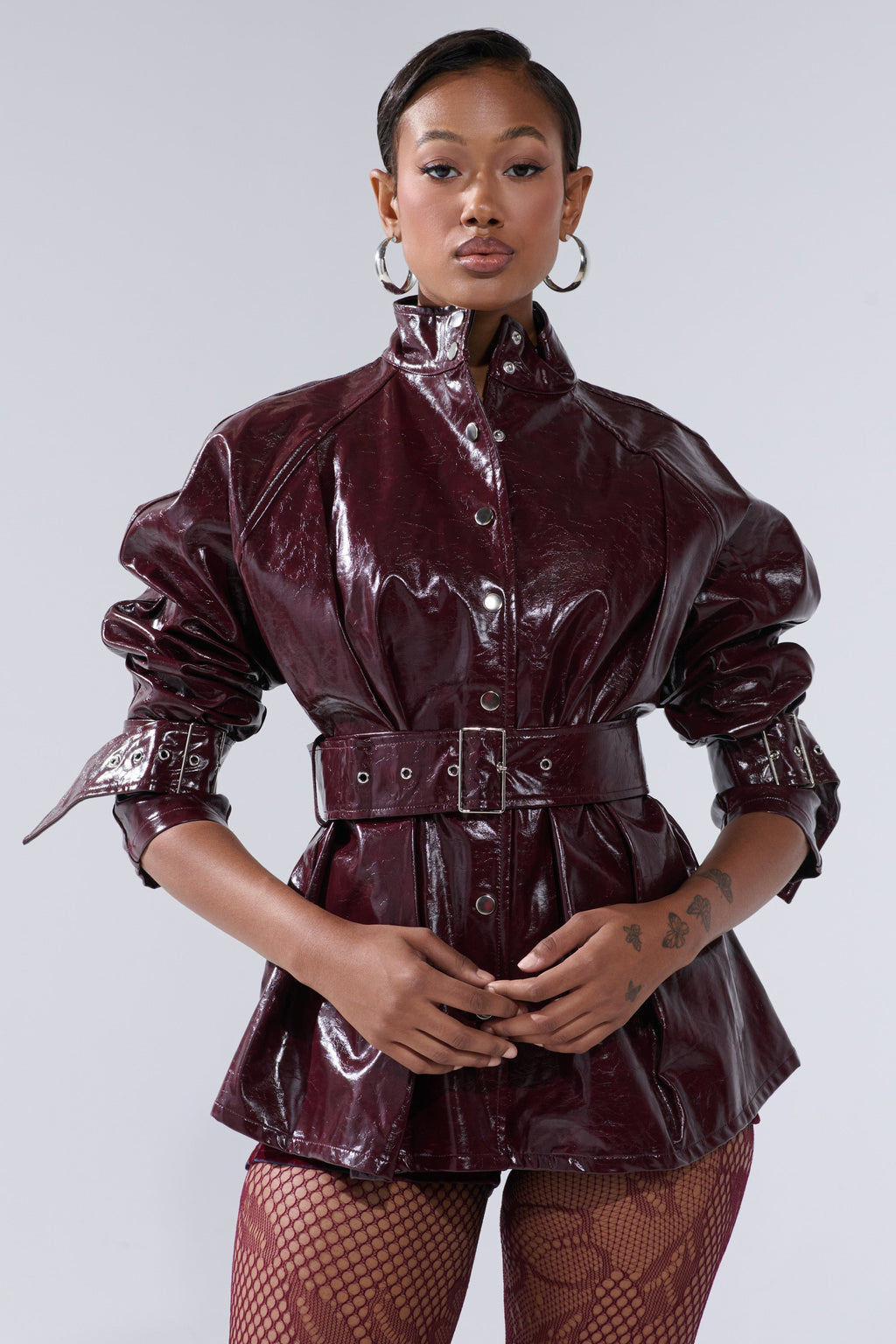 ON FIRE FAUX LEATHER BUTTON DOWN