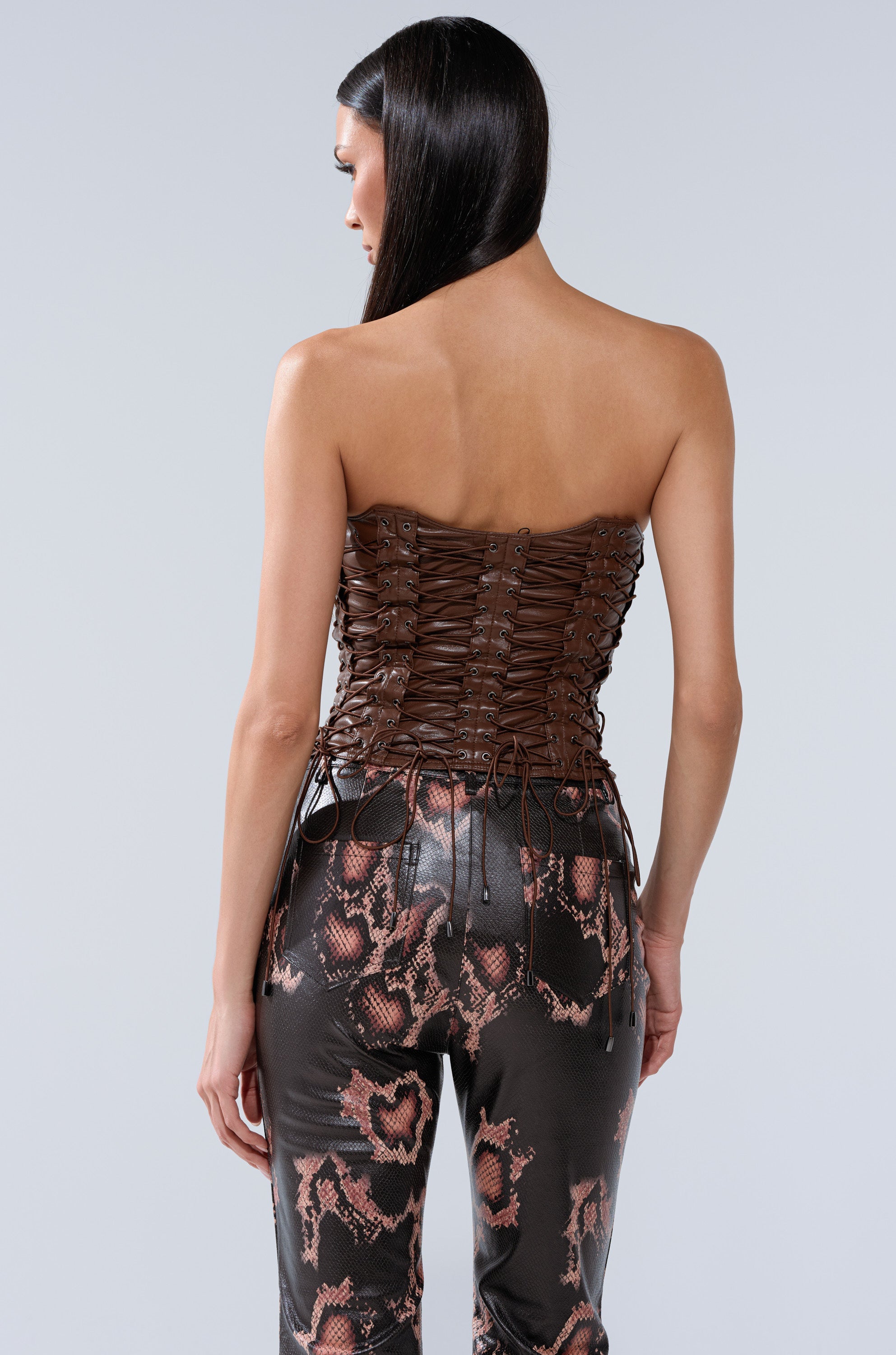 KNOTTED UP FAUX LEATHER CORSET