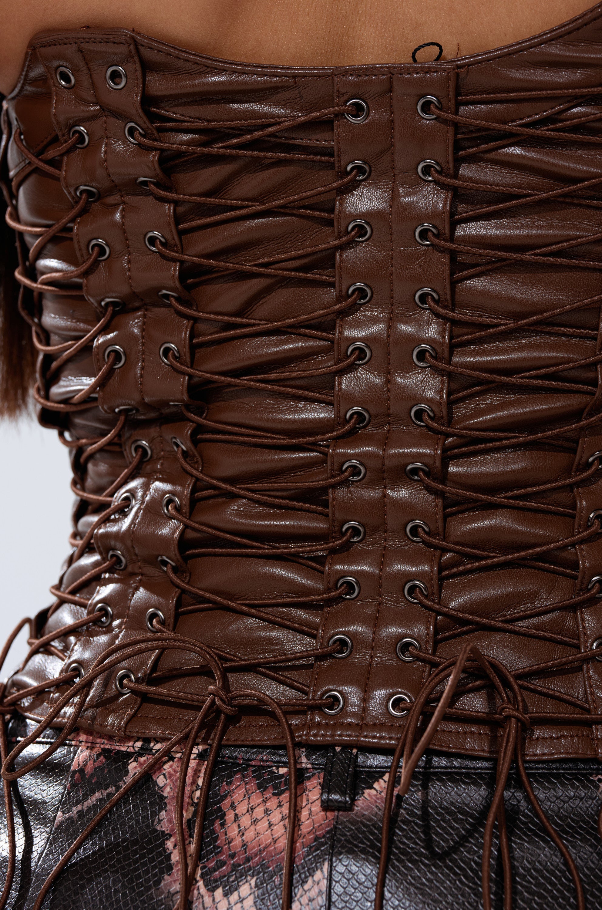 KNOTTED UP FAUX LEATHER CORSET