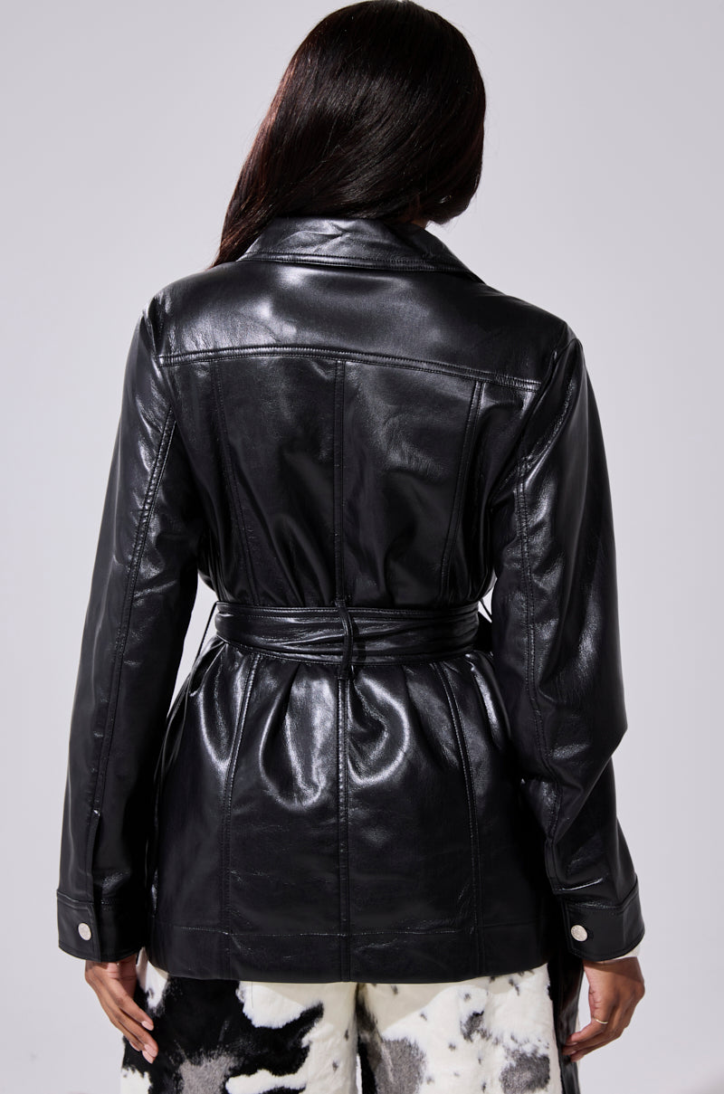 TALK TO ME BABY FAUX LEATHER BUTTON DOWN