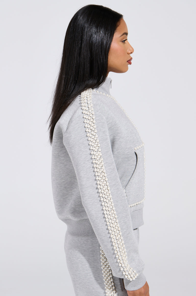 PEARL GIRL ZIP UP SWEATSHIRT IN GREY