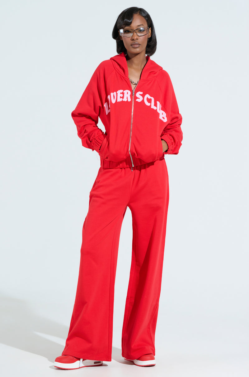 LOVERS CLUB ZIP UP HOODIE IN RED