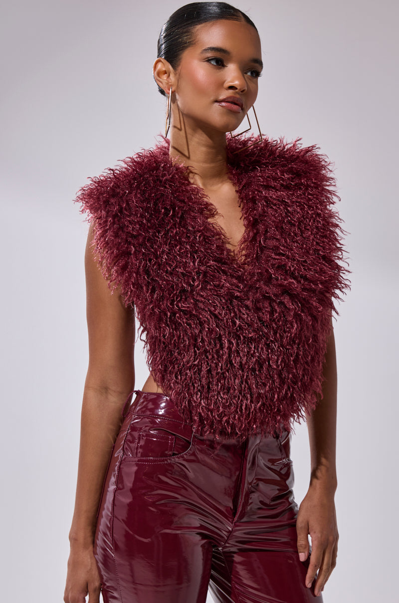 TARA FAUX FUR HALTER TOP