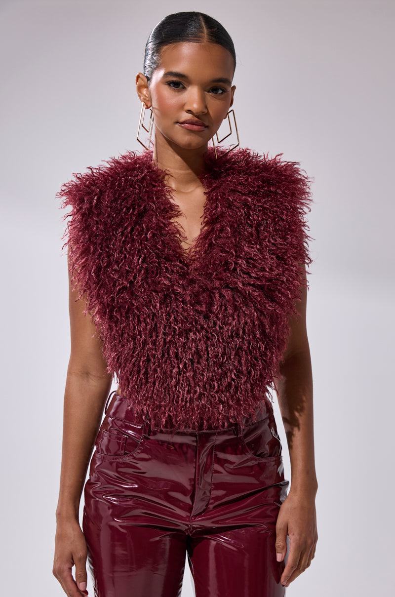 TARA FAUX FUR HALTER TOP