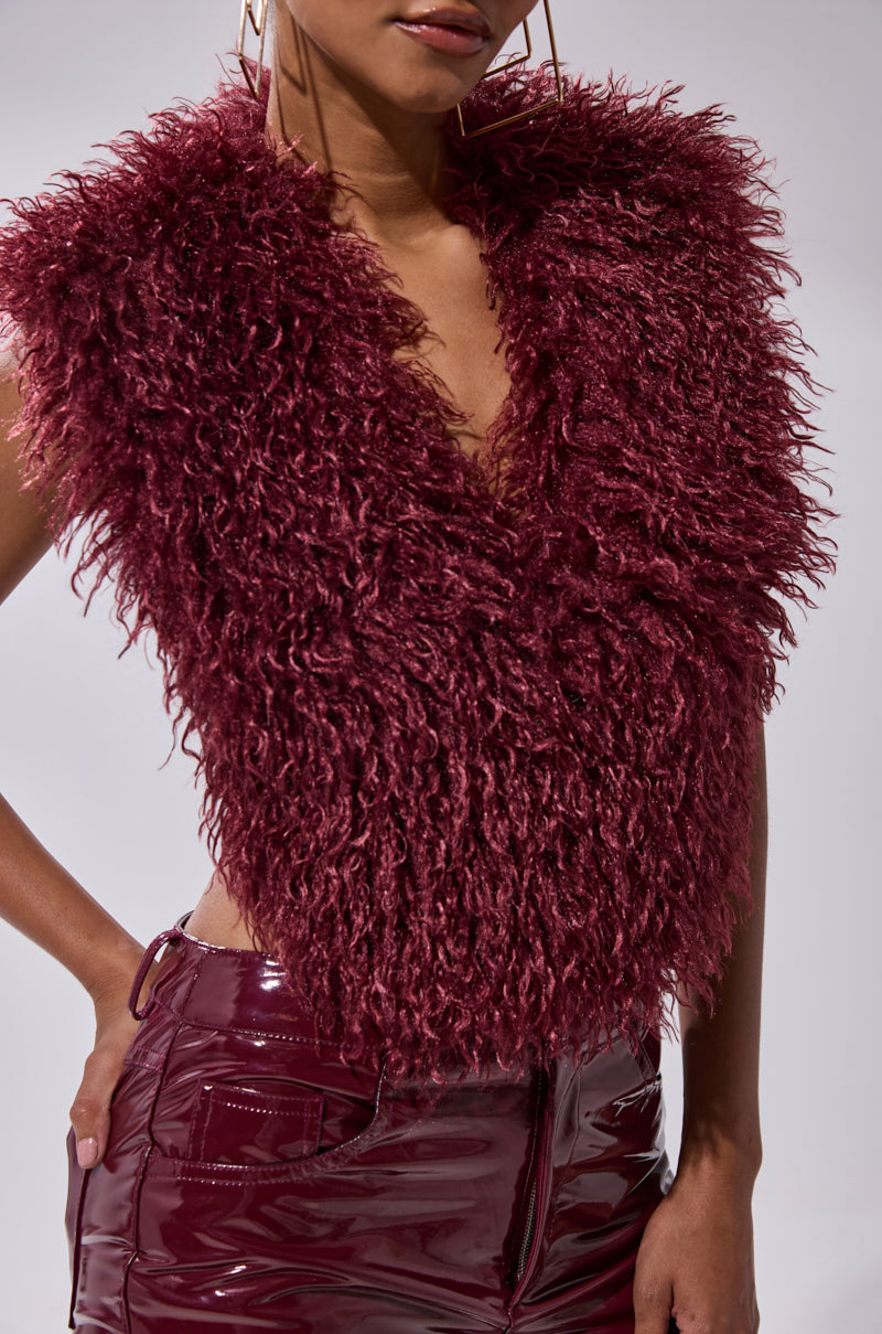 TARA FAUX FUR HALTER TOP