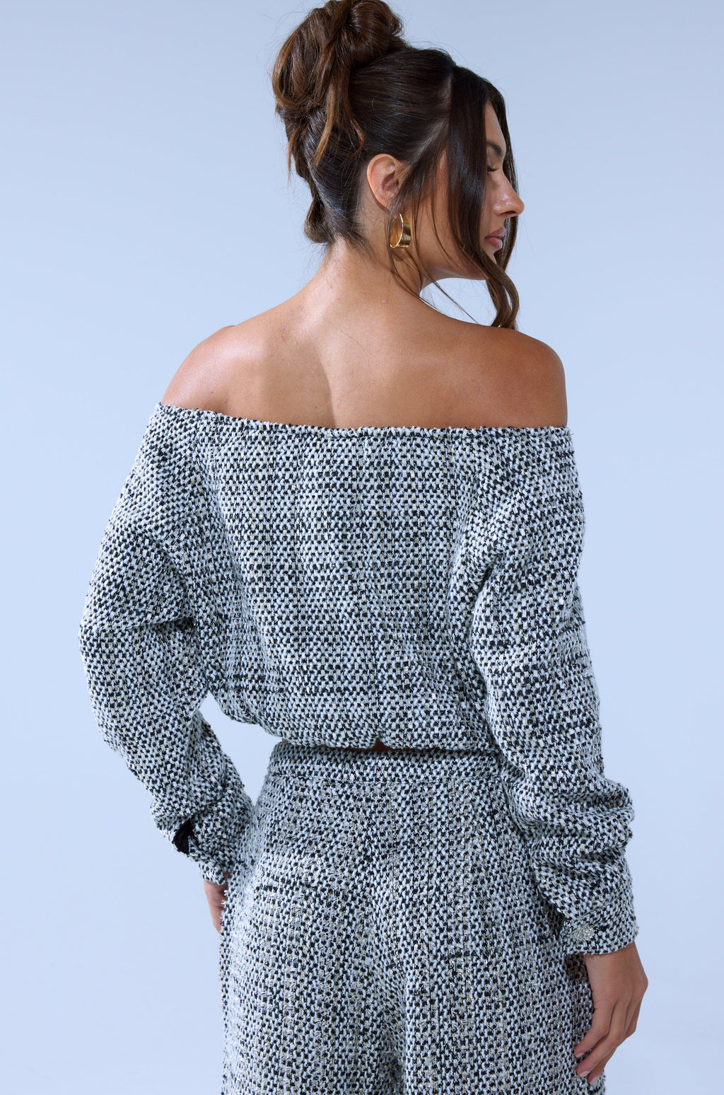 DRESSY VIBES OFF THE SHOULDER SWEATSHIRT